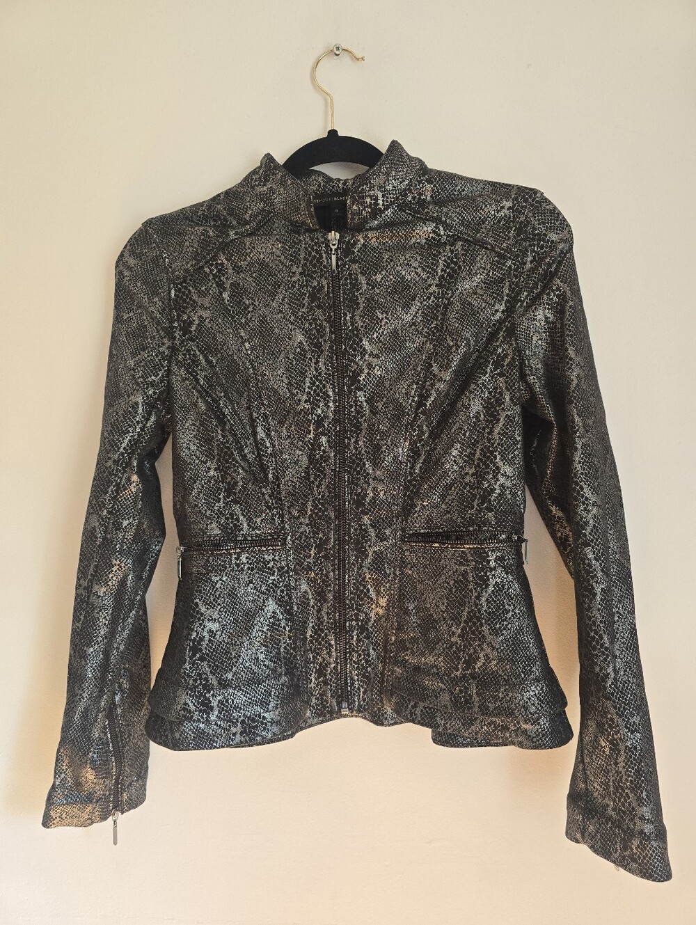 WHBM Animal Print Foil Peplum Jacket Womens. Orig Price $175